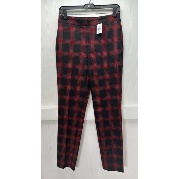 J. Jill Pants - J Jill Slim Leg Pants 4 Red/Black Plaid High Rise Stretchy Trouser Academia NEW